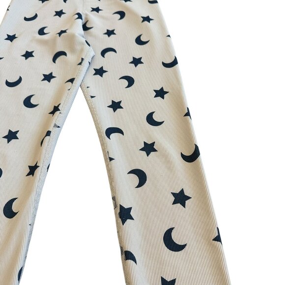 Beach Riot Sport Cream Ribbed Leggings Moon Star Print Stretch Athletic Medium - Picture 5 of 11